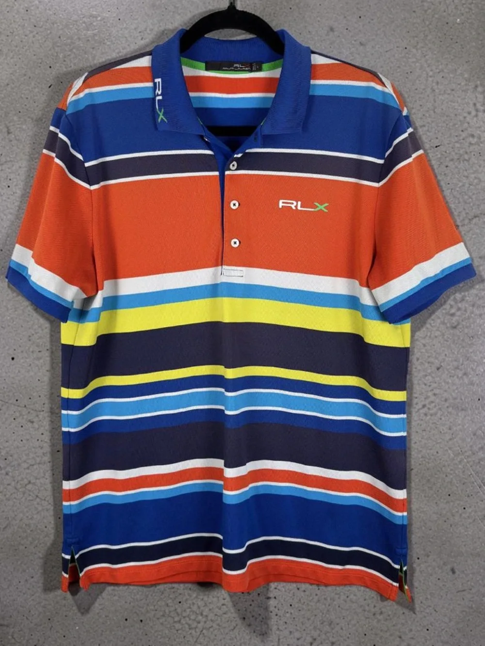 Ralph Lauren RLX Multicolor Striped Polo - Blue, Orange & Yellow Size L